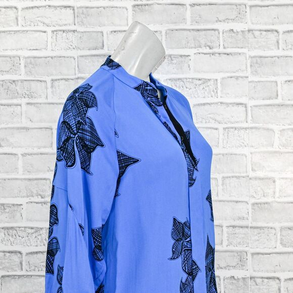 REISS Women's Harris Floral Print Blouse in Blue Size 4 oversize Drapey fit - Picture 12 of 14